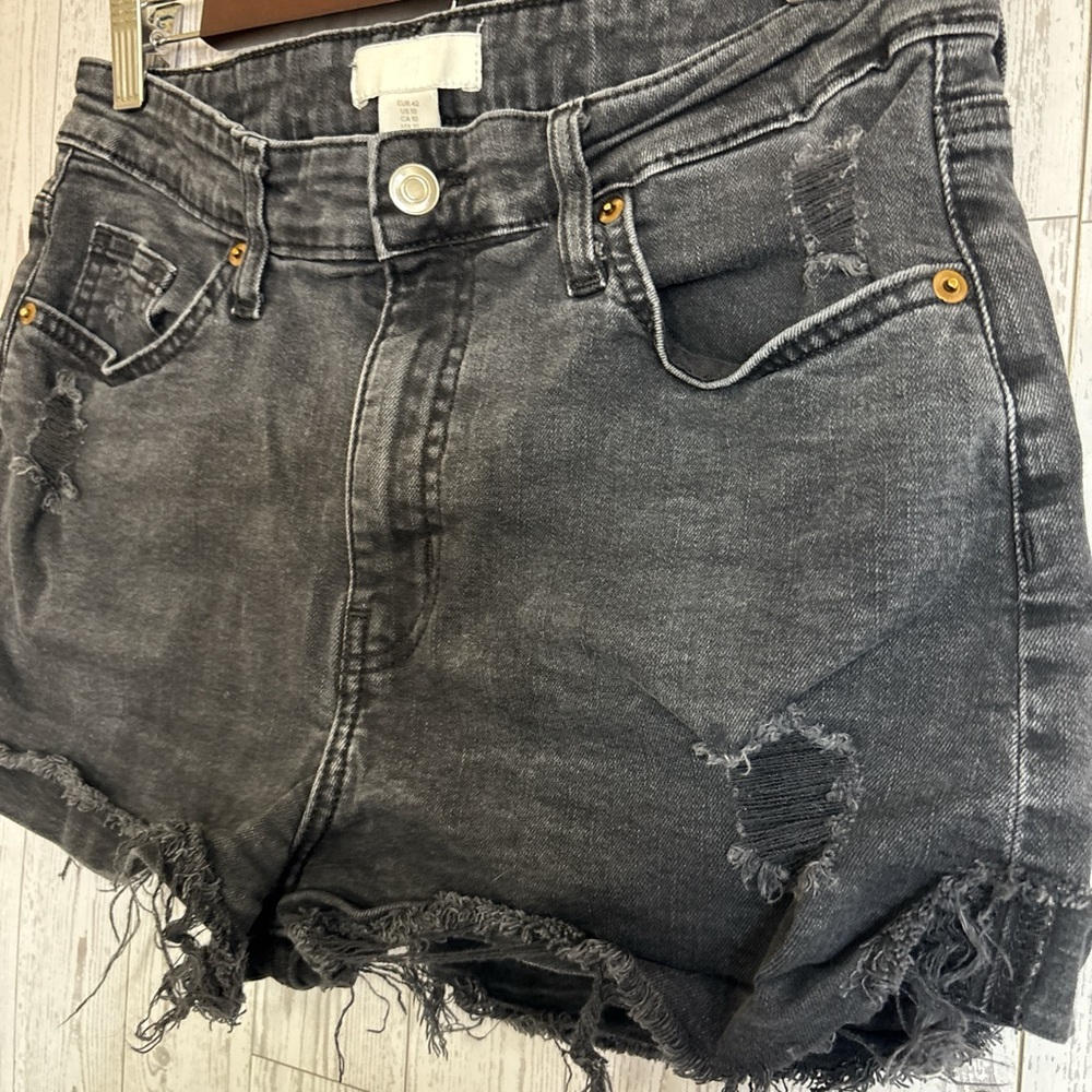 H&M Charcoal Distressed Jean Shorts